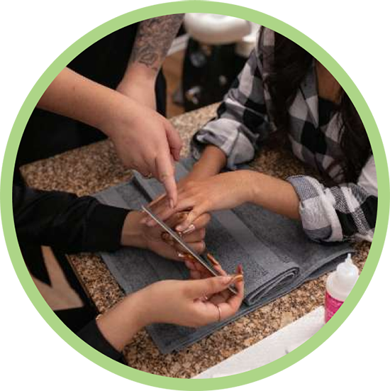 Students working on nails